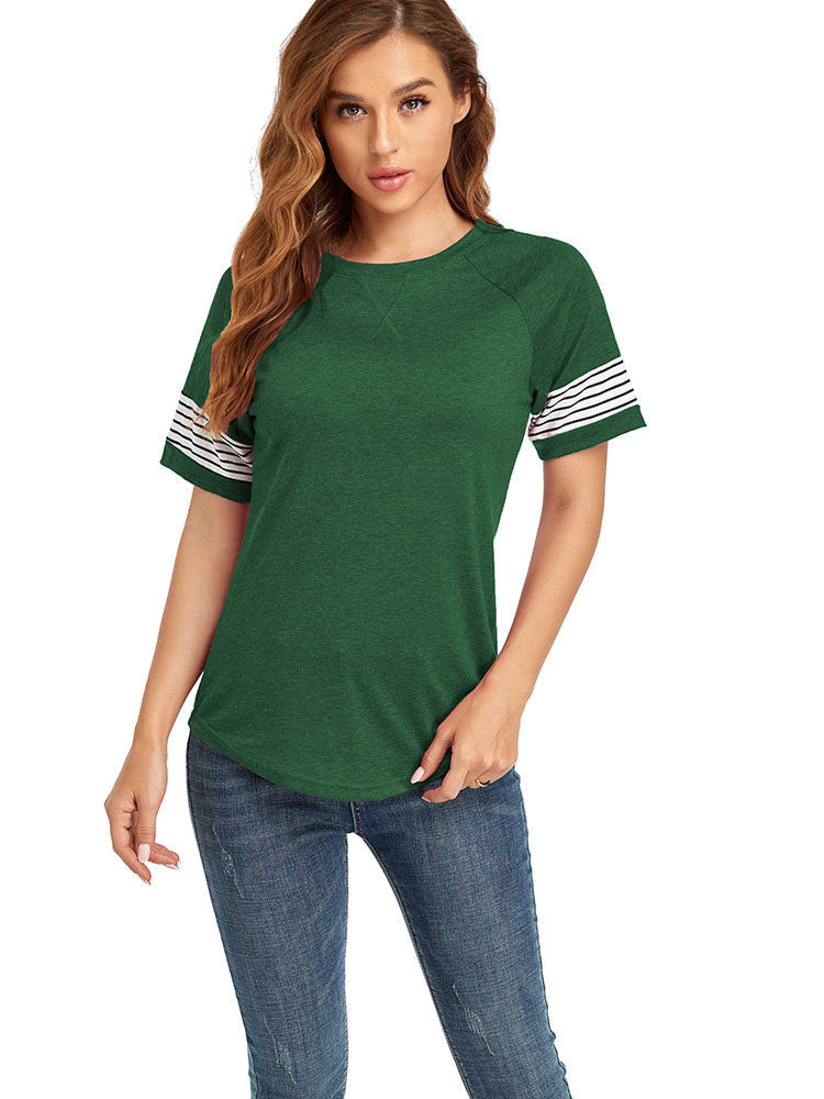 Short Sleeve Crew Neck Stripe Tops