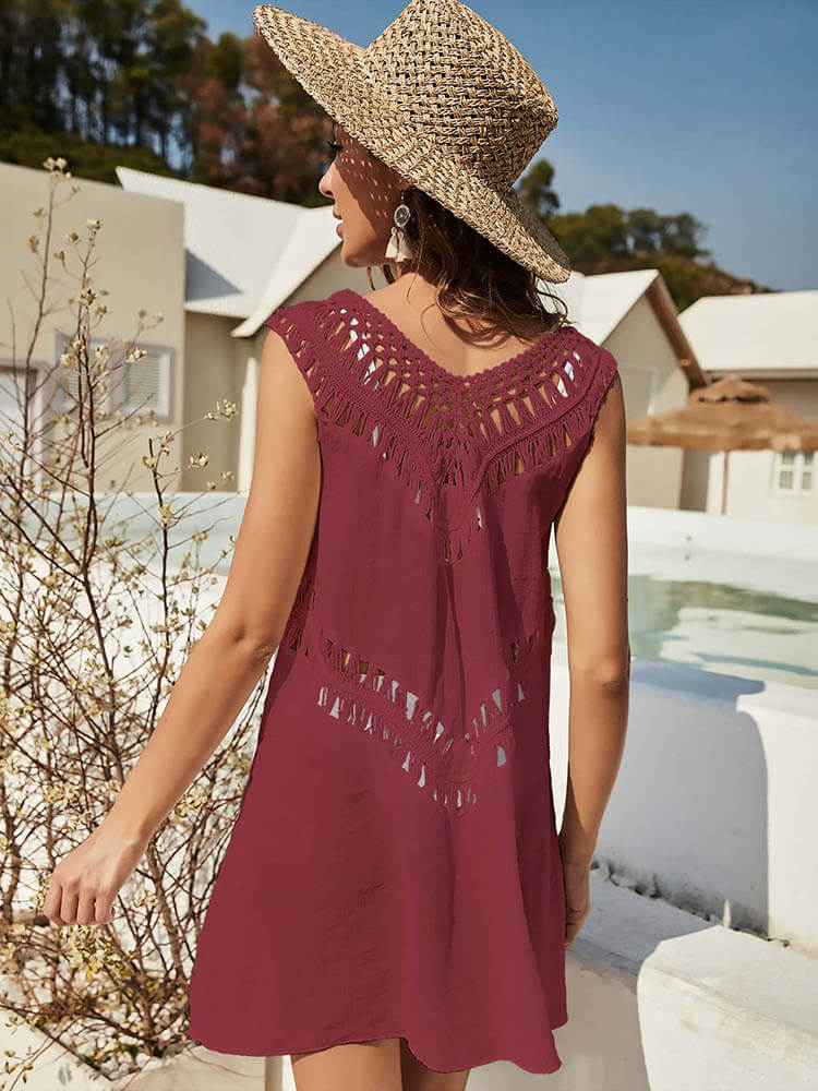 V Neck HolLow Out Beach Cover Up Dress