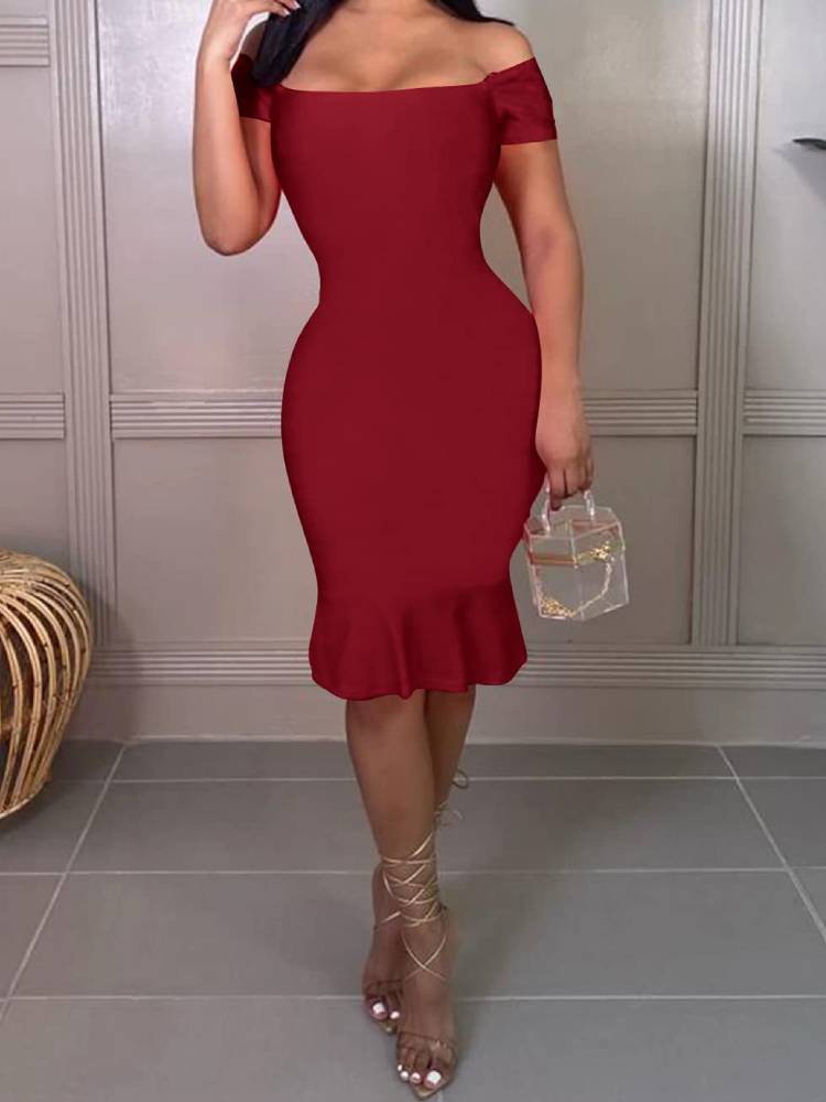 Off The Shoulder Bodycon Midi Dresses