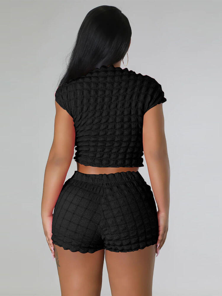 Ruched Short Sleeve Crop Top Bodycon Shorts Set