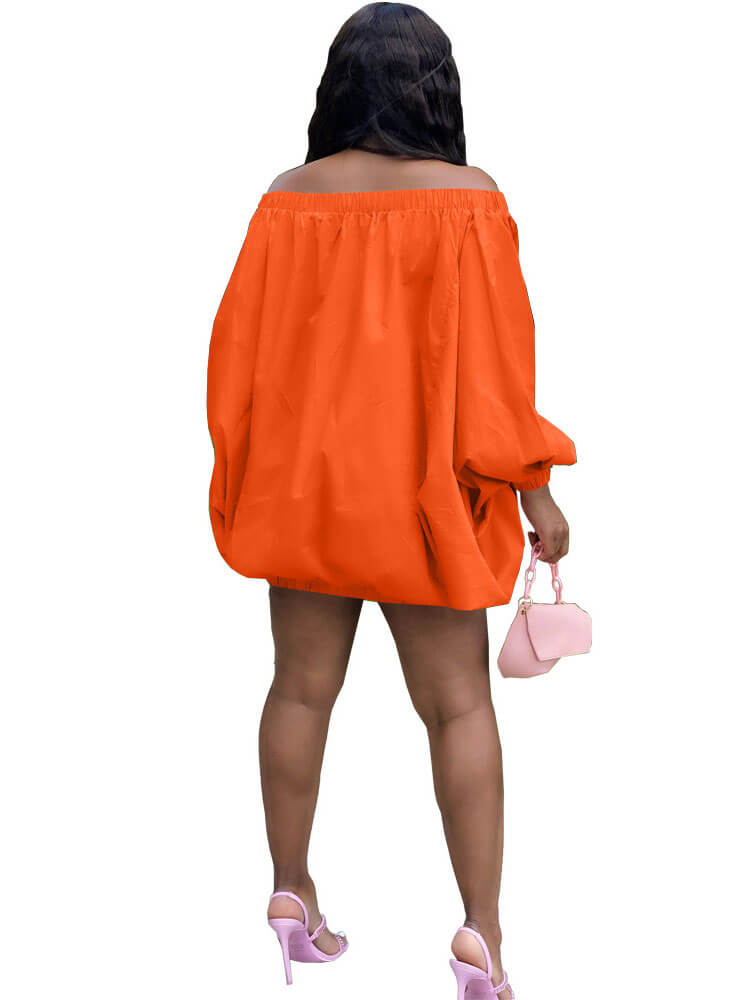 Off The Shoulder Lantern Sleeve Mini Dress