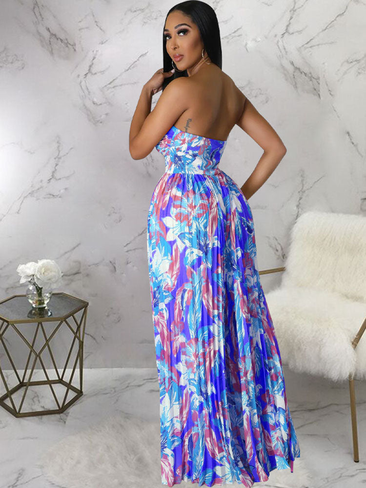 Sleeveless Backless Floral Wide Leg Jumpsuit