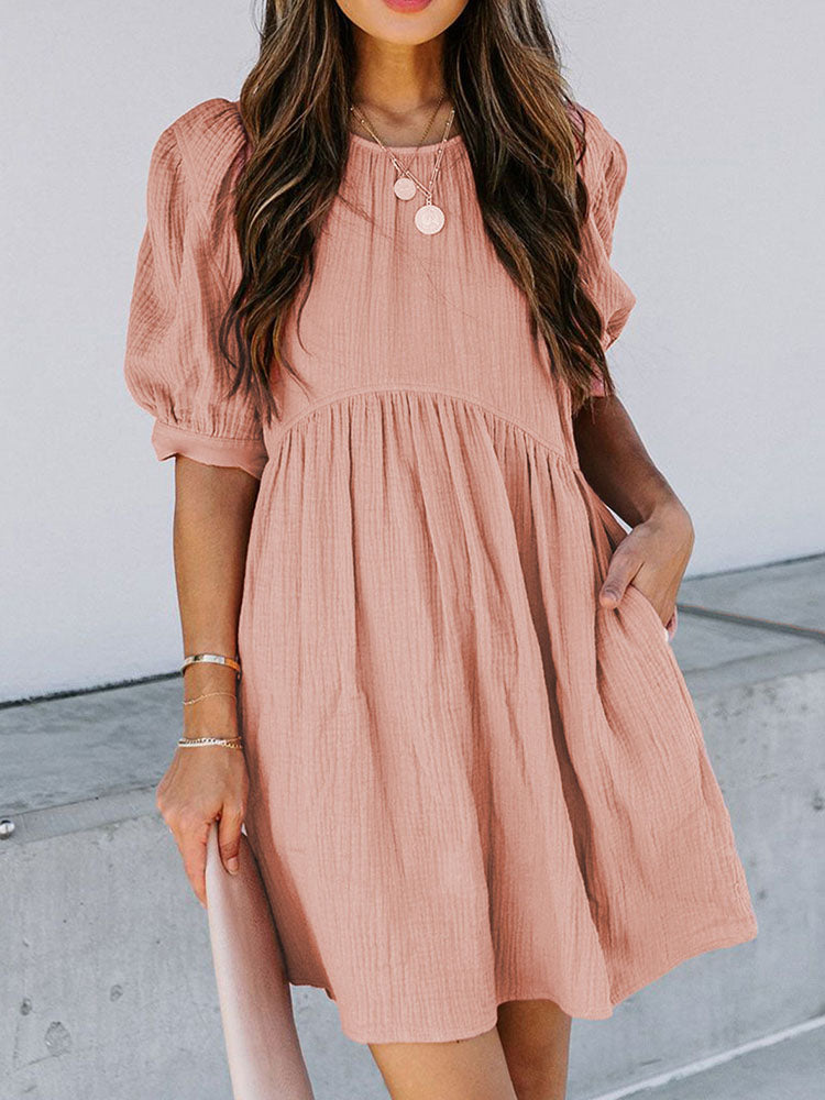 Puff Sleeve Ruffled Loose Mini Dresses