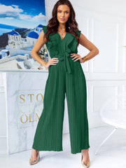 Sleeveless Belted Ruffle Pleated Jumpsuits