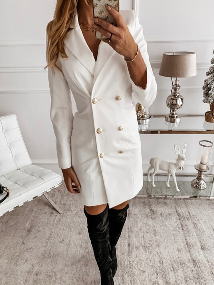 Solid Color Double Breasted Suit Coat