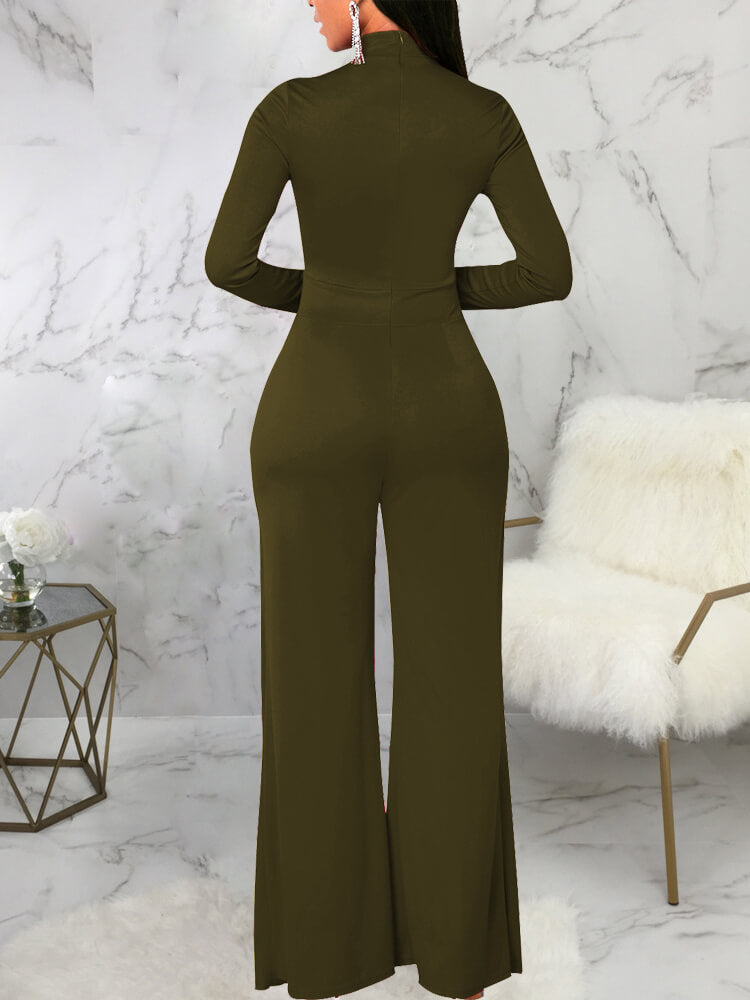 Mock Neck Long Sleeve Wide Leg Jumpsuits