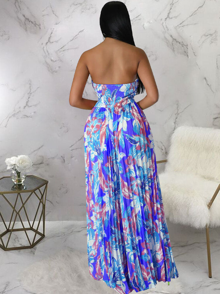 Sleeveless Backless Floral Wide Leg Jumpsuit