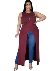 Plus Size Sleeveless Cut Out Split Long Tops