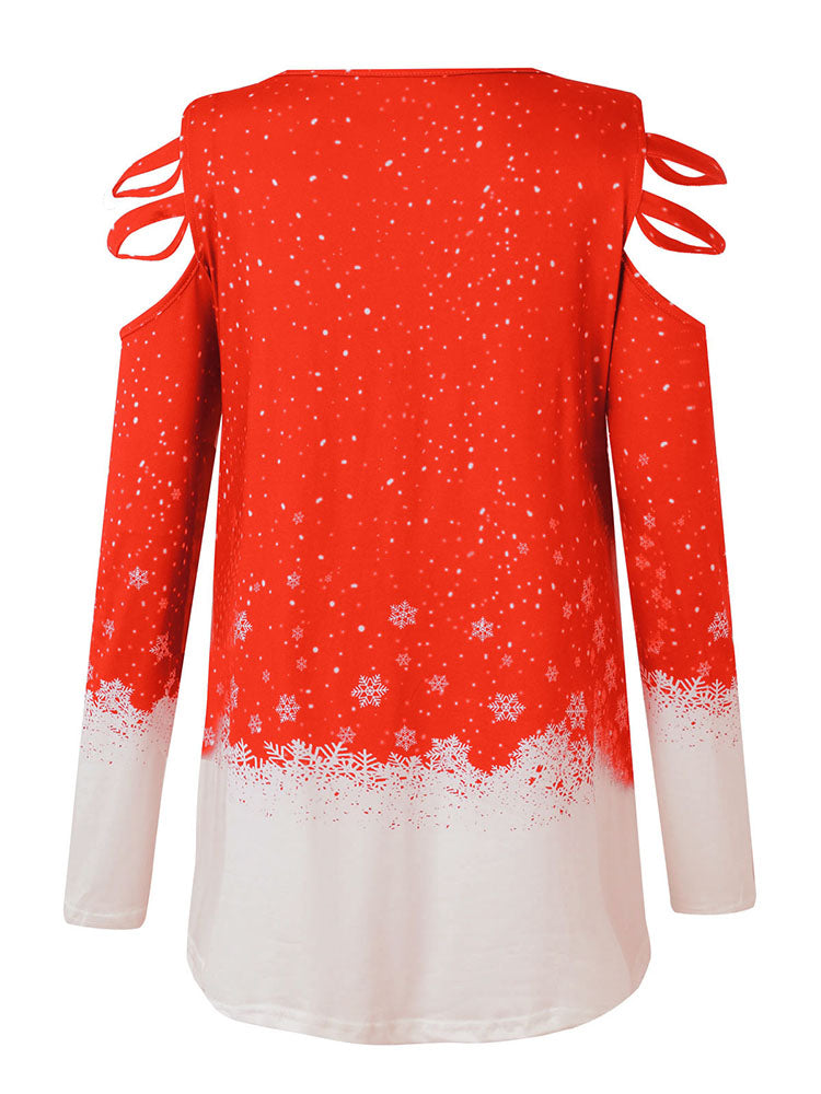 Christmas Plus Size Long Sleeves Elk Print Tops