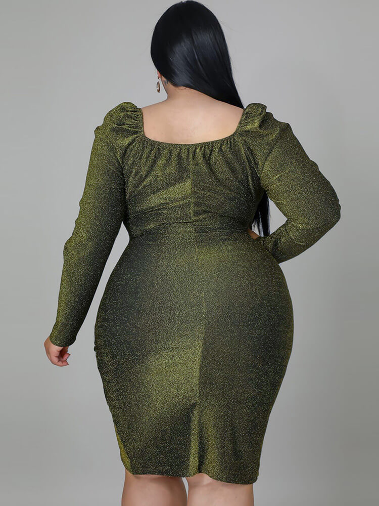 Plus Size Long Sleeve Glitter Midi Dress