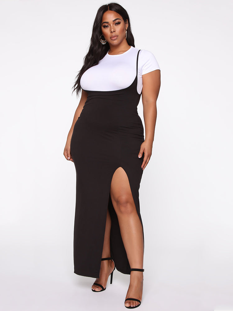 Plus Size Two Piece Split Sling Maxi Dress Sets