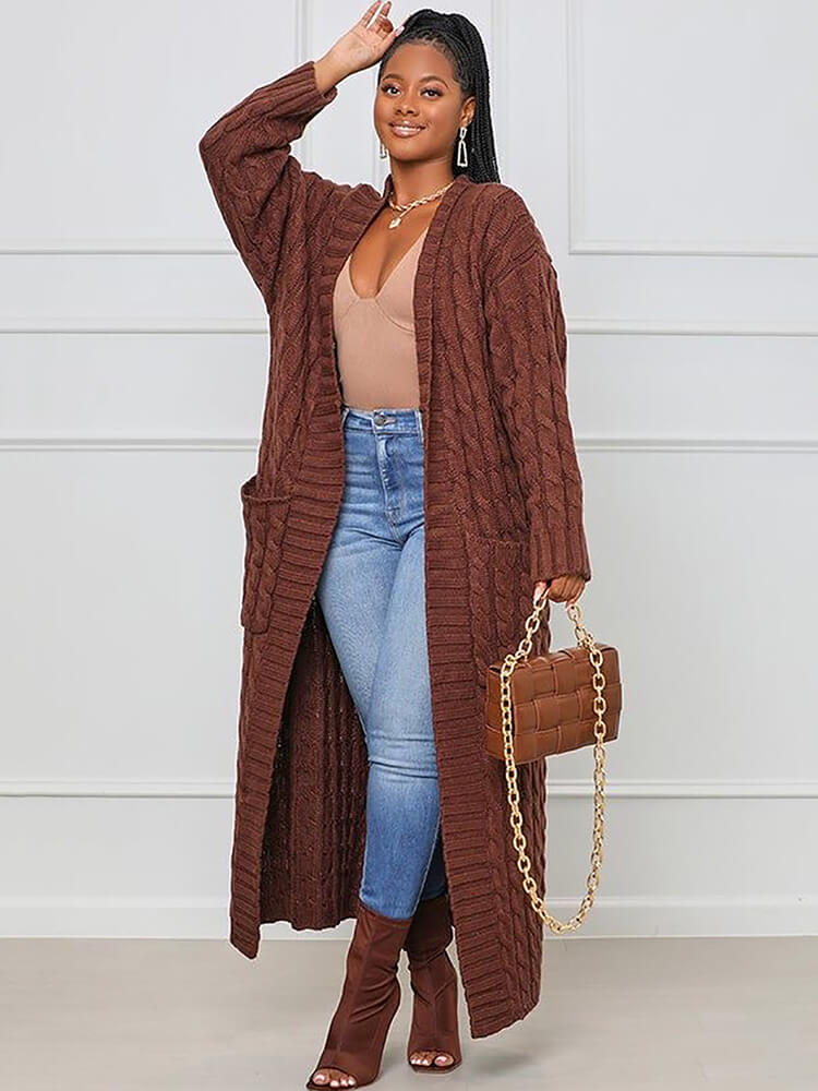 Knit Long Sleeve Solid Color Bodycon Cardigan