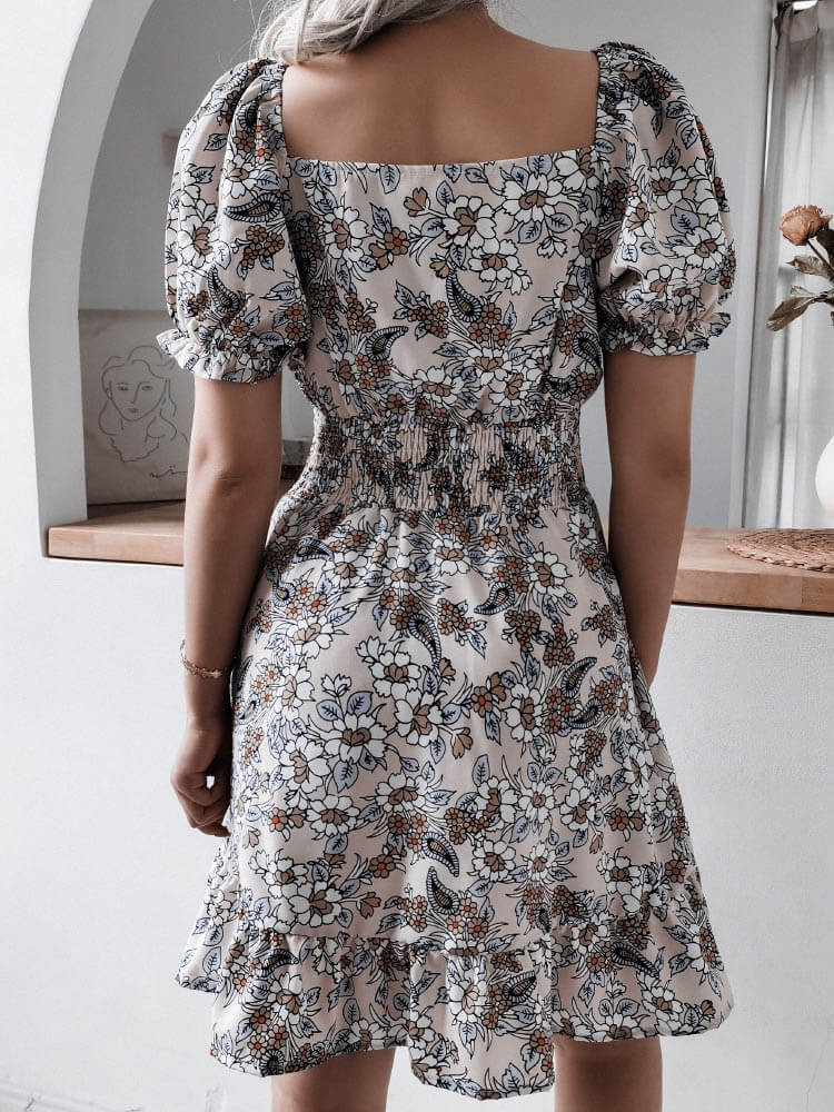 Puff Sleeve Floral Ruffled Mini Dress