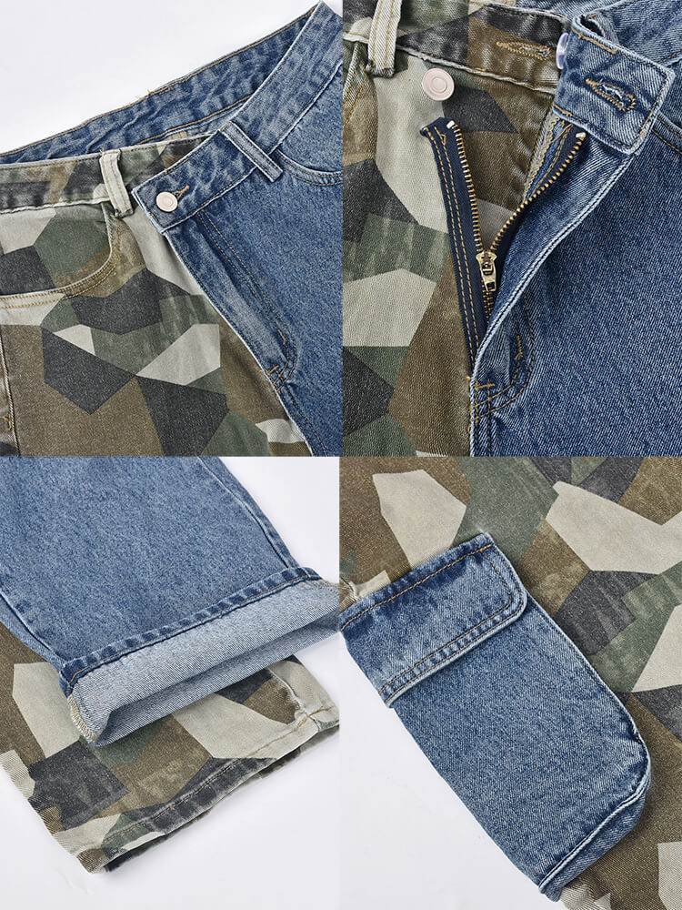 Denim Camouflage Patchwork Bodycon Pants