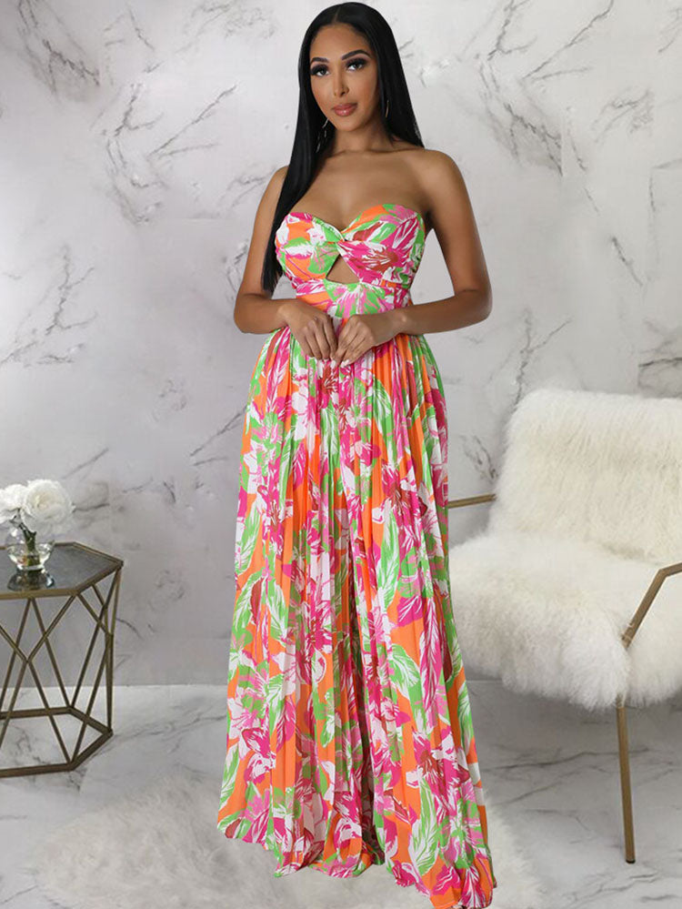 Sleeveless Backless Floral Wide Leg Jumpsuit