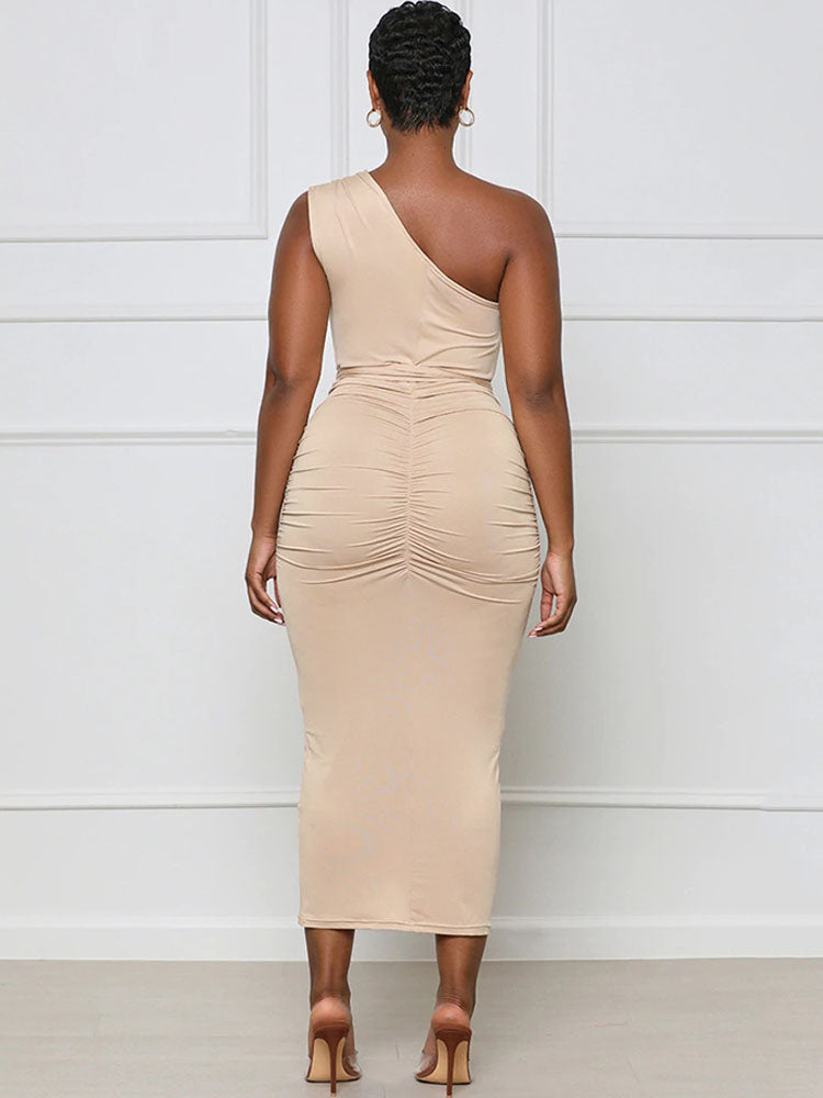 One Shoulder Belted Bodycon Midi Dresses