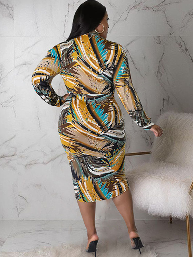 Plus Size Tropical Floral Print Midi Dresses