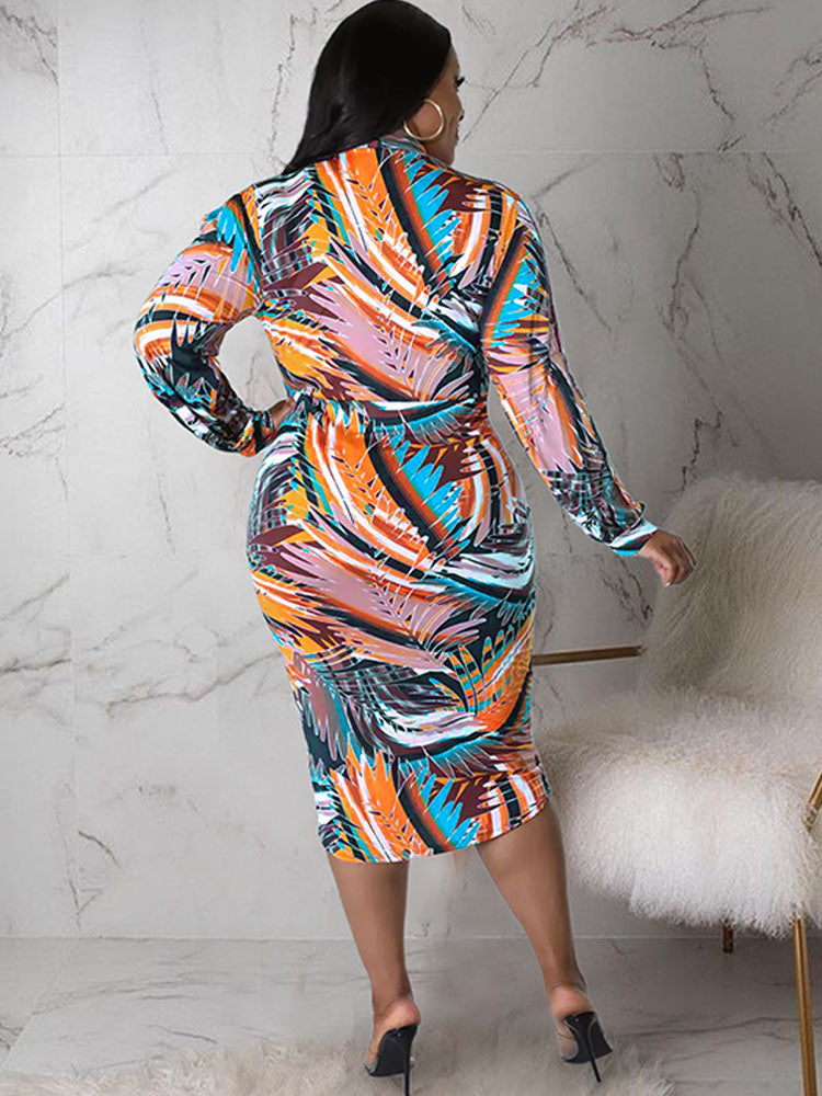 Plus Size Tropical Floral Print Midi Dresses