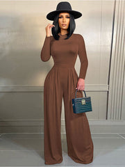 Two Piece Long Sleeve Bodysuit Wide Leg Pants Set