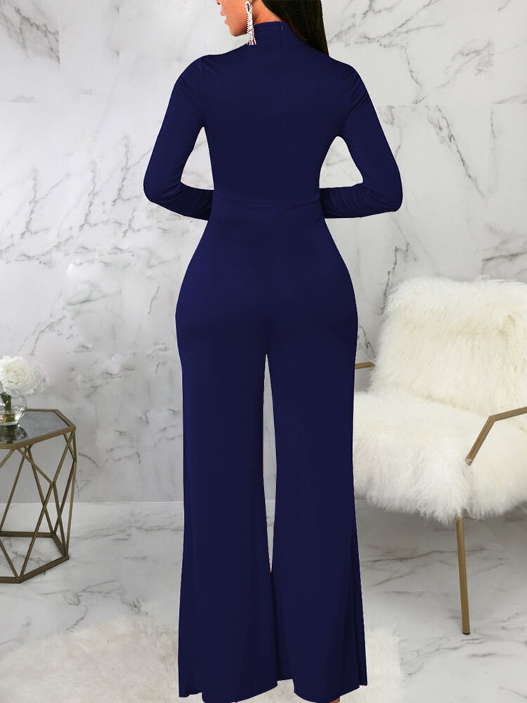 Mock Neck Long Sleeve Wide Leg Jumpsuits