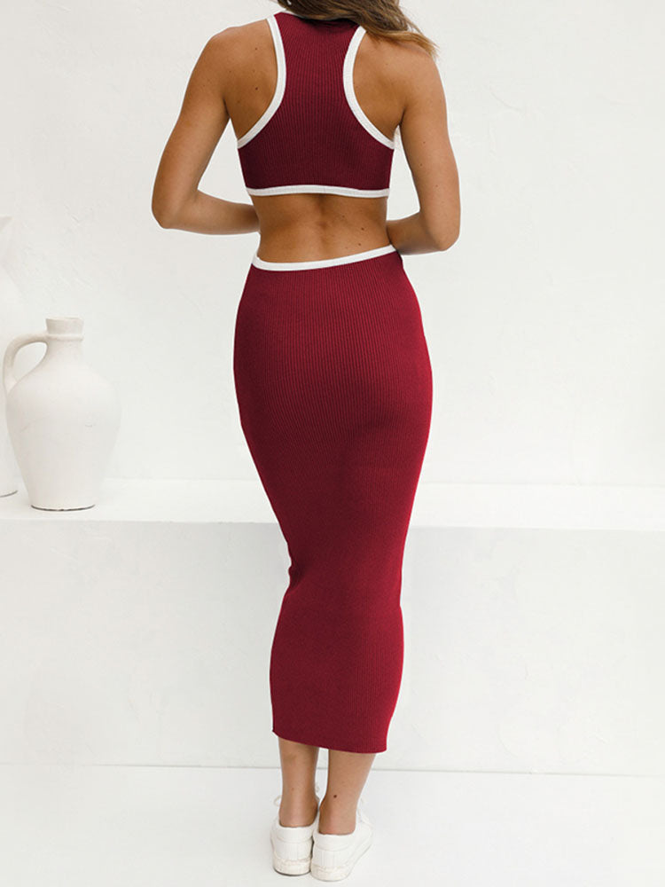 Crew Neck Bodycon Sleeveless Holllow Out Midi Dresses