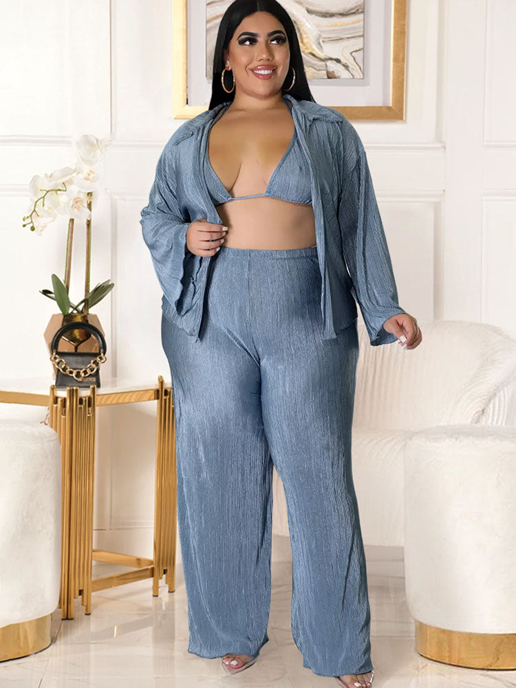 Plus Size Three Piece Cardigan Pant Suits