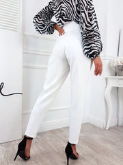 High Waist Solid Color Button Long Pants