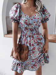 Puff Sleeve Floral Ruffled Mini Dress