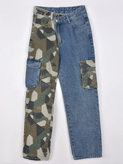 Denim Camouflage Patchwork Bodycon Pants