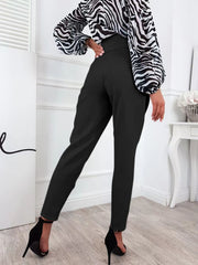 High Waist Solid Color Button Long Pants