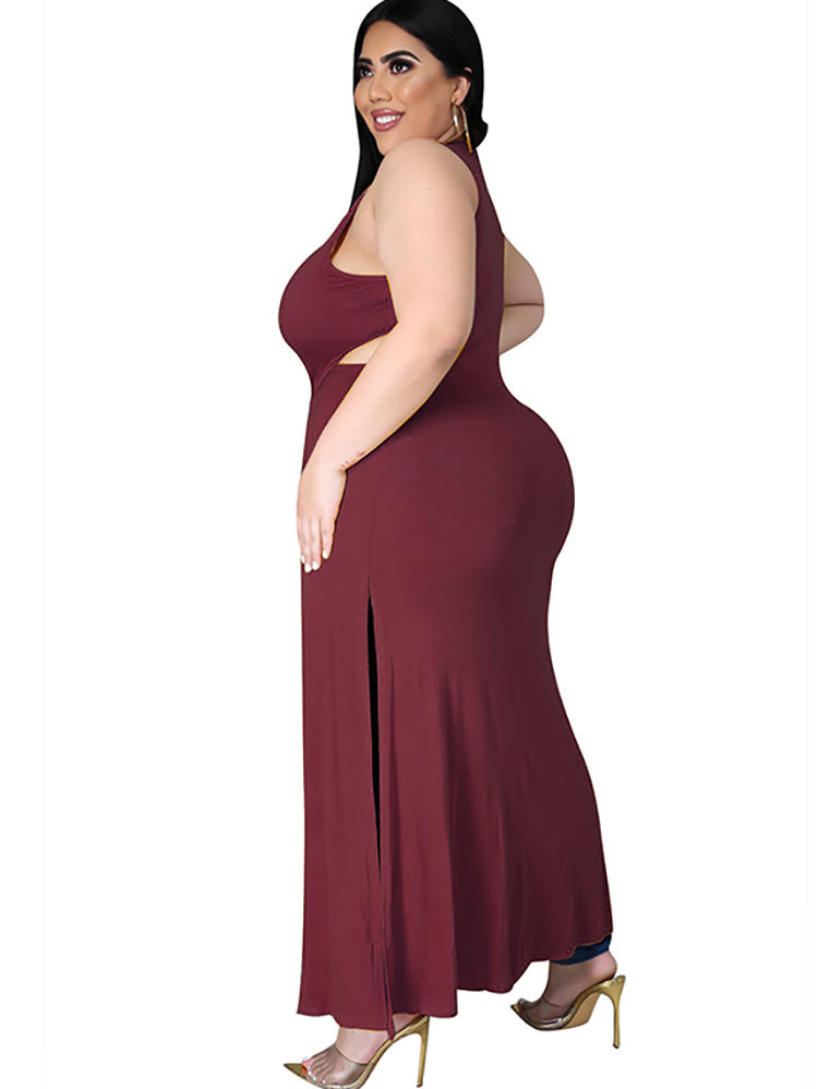 Plus Size Sleeveless Cut Out Split Long Tops