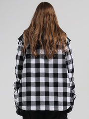 Autumn And Winter Black And White Plaid Shirt Ski Jacket Waterproof Thick Warm Veneer Trend Loose Snow Jacket