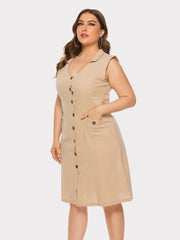 Plus Size Sleevelss Buttons Midi Dress