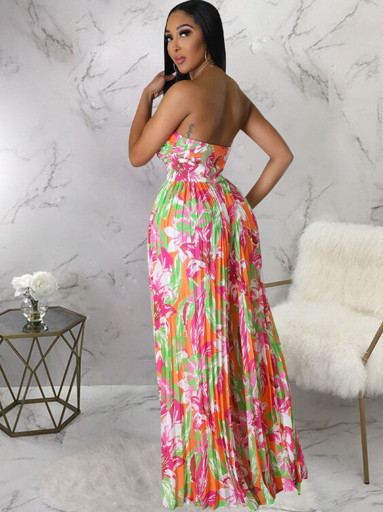 Sleeveless Backless Floral Wide Leg Jumpsuit