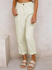 High Waist Corduroy Solid Color Long Pants