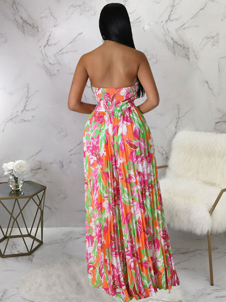 Sleeveless Backless Floral Wide Leg Jumpsuit