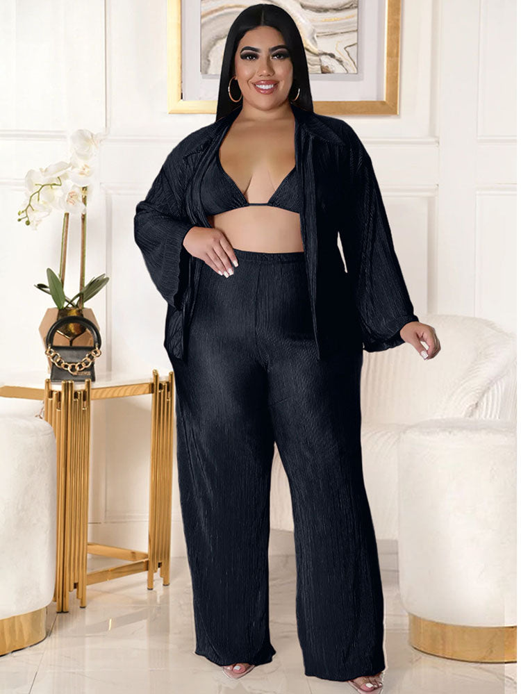 Plus Size Three Piece Cardigan Pant Suits