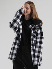 Autumn And Winter Black And White Plaid Shirt Ski Jacket Waterproof Thick Warm Veneer Trend Loose Snow Jacket