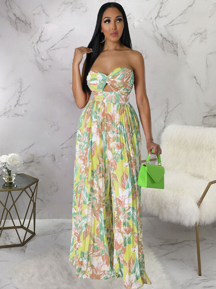 Sleeveless Backless Floral Wide Leg Jumpsuit