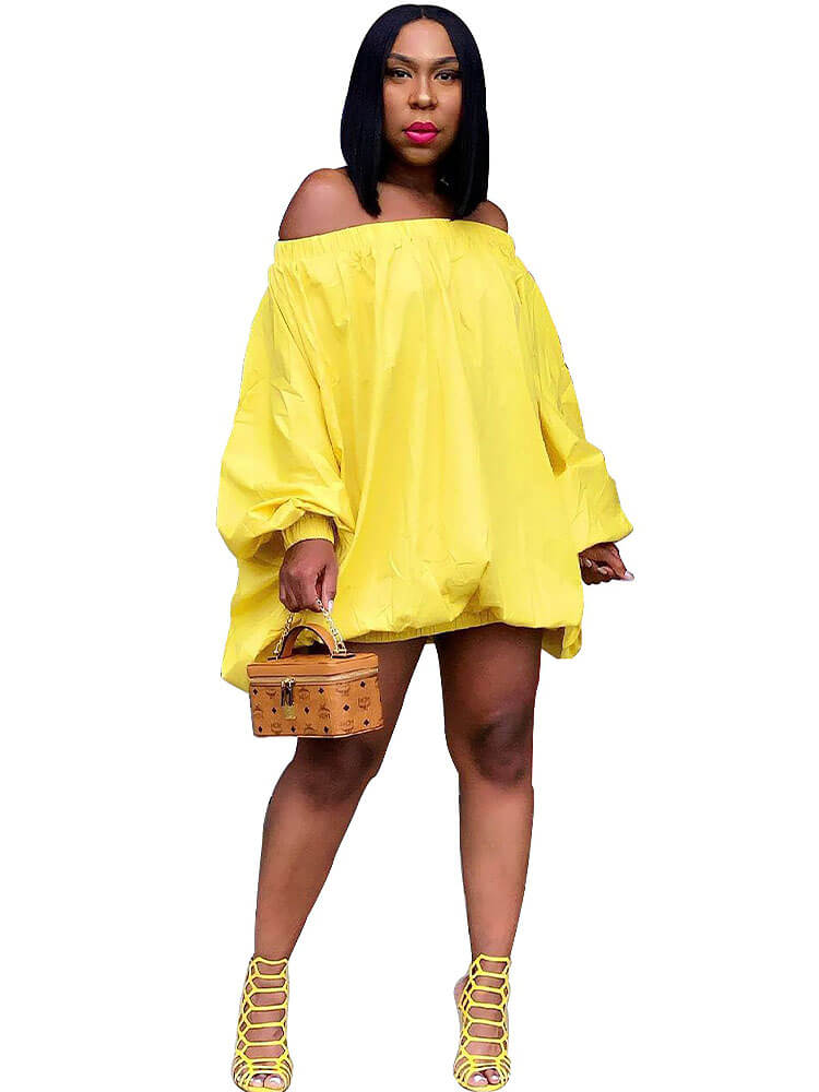 Off The Shoulder Lantern Sleeve Mini Dress