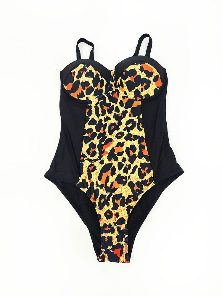 Plus Size Sleeveless Leopard Print Swimsuits