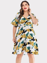 Ruffle Print Stitching Dress