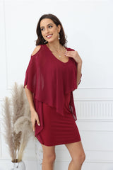 Cold Shoulder Chiffon Cape Mini Dresses