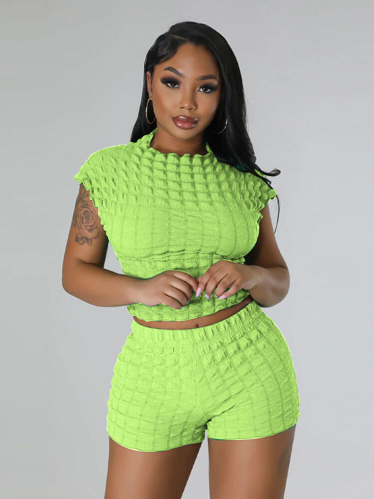 Ruched Short Sleeve Crop Top Bodycon Shorts Set