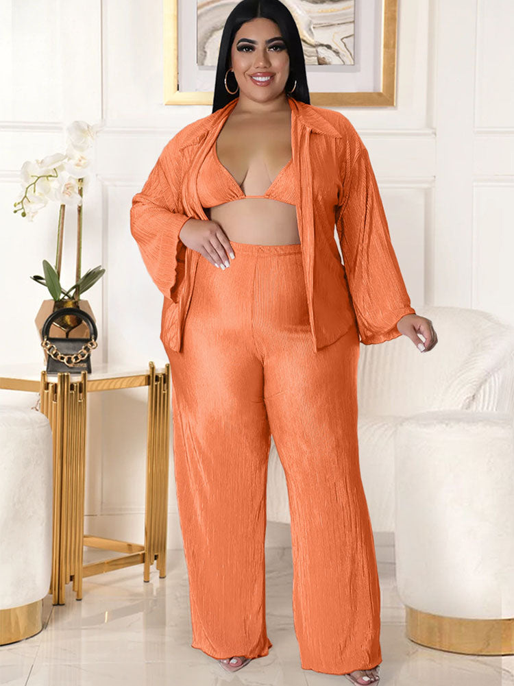 Plus Size Three Piece Cardigan Pant Suits