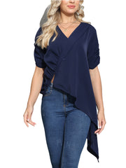 V Neck Casual High Low T-Shirts