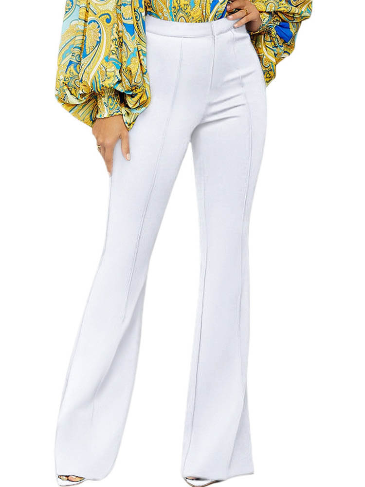 Front Zipper High Waist Bell Long Pants