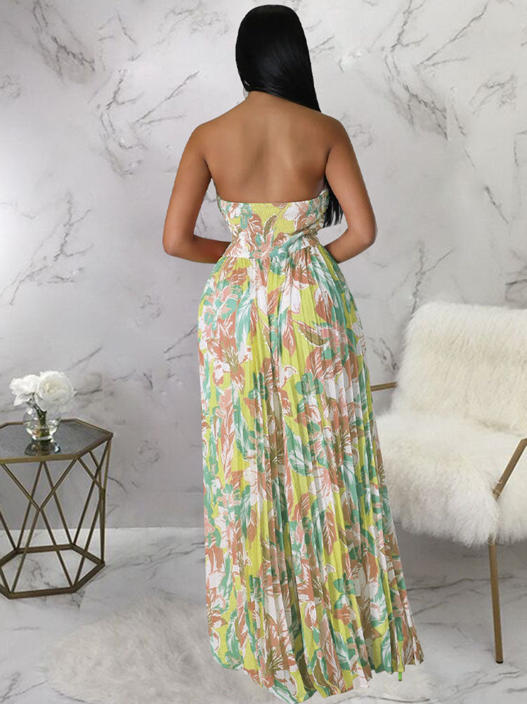 Sleeveless Backless Floral Wide Leg Jumpsuit