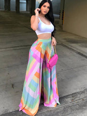 Plus Size Multicolor Loose Wide Leg Pants