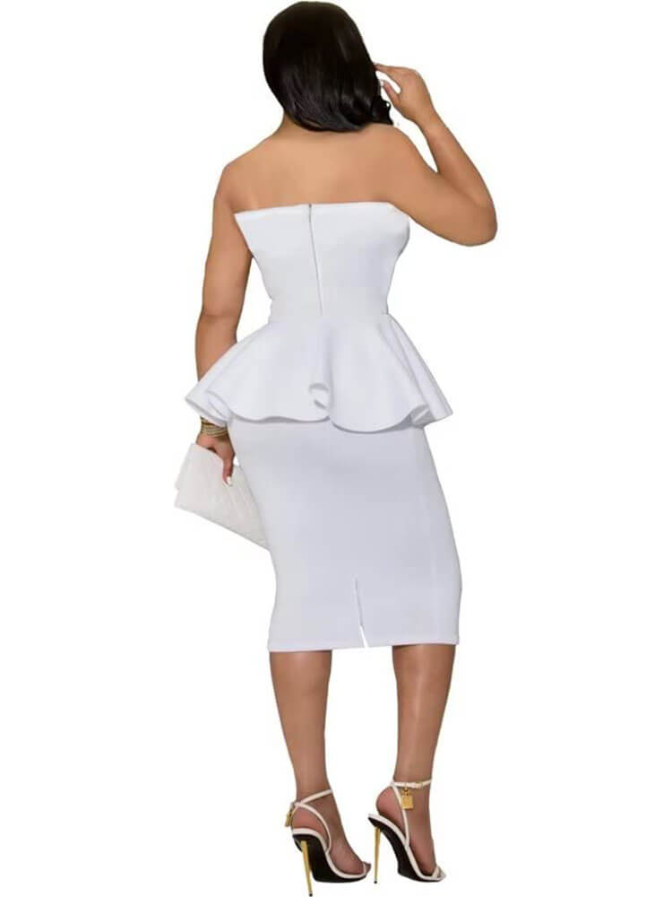 Strapless Ruffle Bodycon Midi Dresses